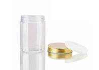 Ευρέα βάζα κρέμας στοματικού σαφή πλαστικά 250g προσώπου με το χρυσό καπάκι αργιλίου